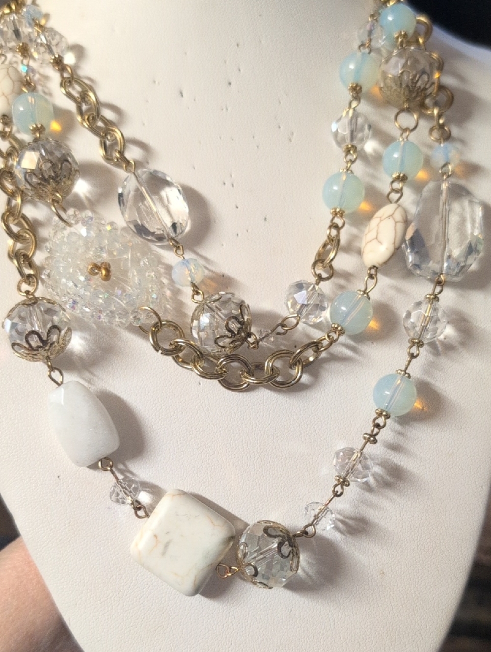 You And I Multi-Strand White & Gold Beaded Necklace